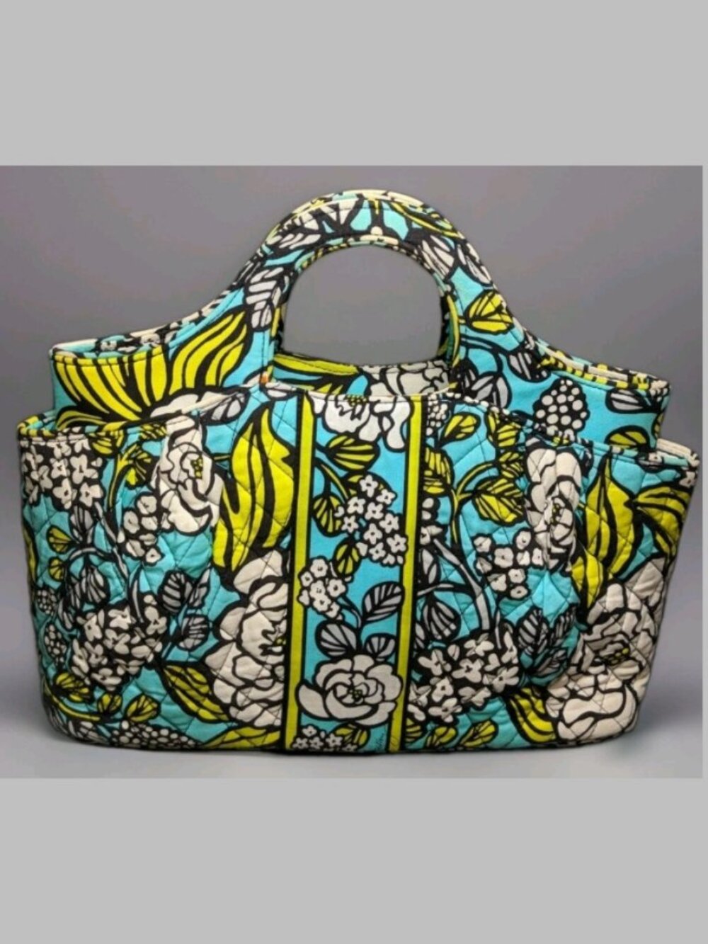 Vera Bradley English Meadow Quilted Satchel Handbag Floral Blue Green Tote Purse